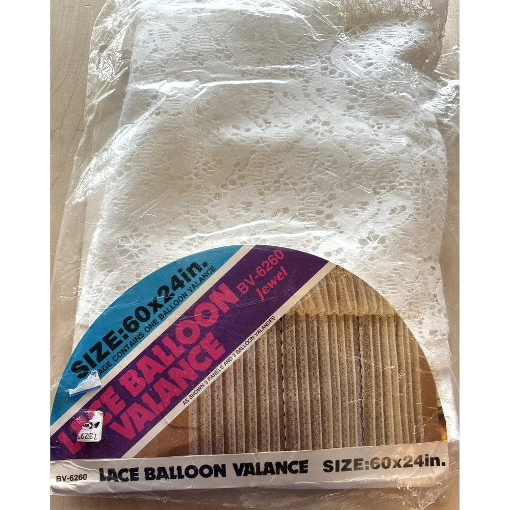 Vtg 1980s Lace Balloon Valance 60 x 24 Floral Sheer New Unused White Cottage